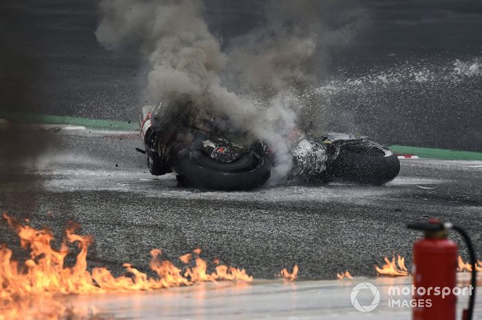Fire after a crash at turn 2