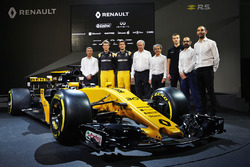 (L to R): Bob Bell, Renault Sport F1 Team Chief Technical Officer; Nico Hulkenberg, Renault Sport F1 Team; Jolyon Palmer, Renault Sport F1 Team; Jerome Stoll, Renault Sport F1 President; Alain Prost, Renault Sport F1 Team; Thierry Koskas, Renault Executive Vice President of Sales and Marketing; Cyril Abiteboul, Renault Sport F1 Managing Director, and the Renault Sport F1 Team RS17