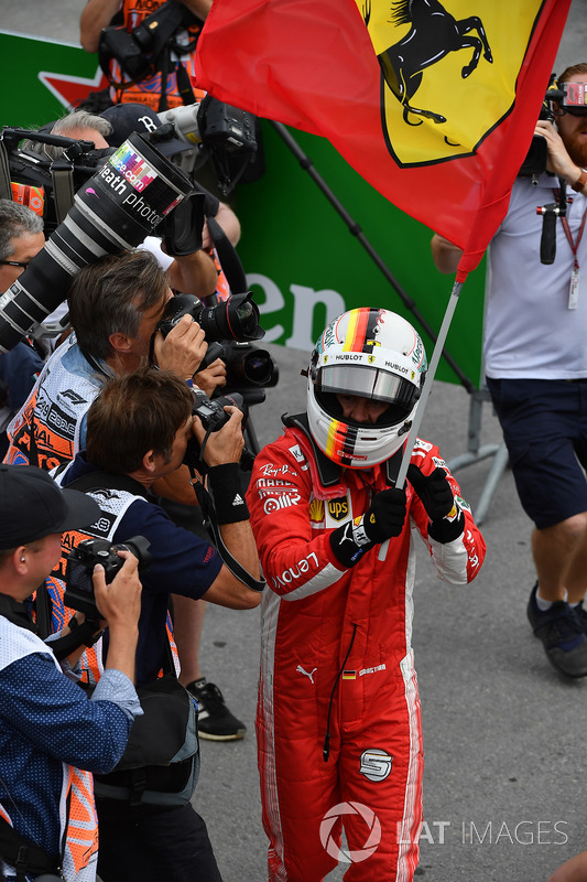 Race winner Sebastian Vettel, Ferrari celebrates in parc ferme