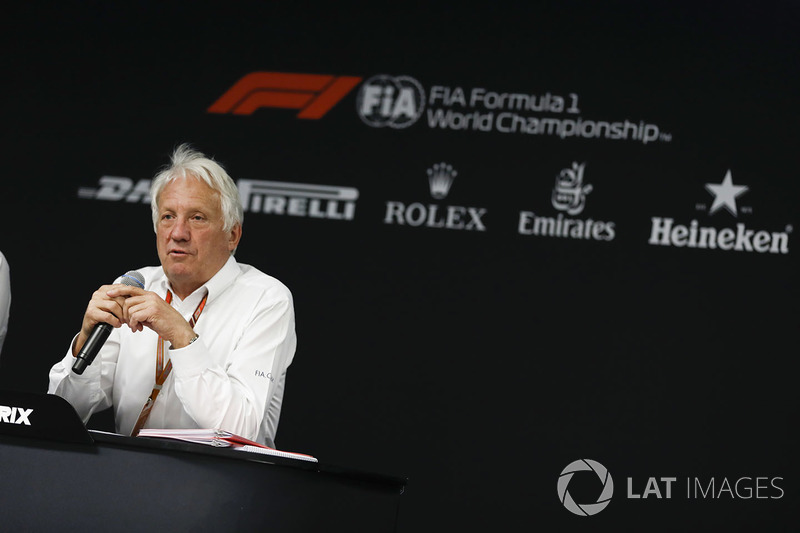 Charlie Whiting, Race Director, FIA, speaks at the Thursday FIA Press Conference