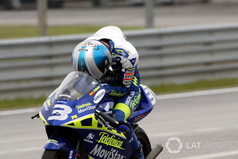 Dani Pedrosa celebrates winning the World Championship