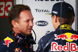 (L to R): Christian Horner, Red Bull Racing Team Principal with Max Verstappen, Red Bull Racing