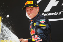 Race winner Max Verstappen, Red Bull Racing celebrates with the champagne on the podium