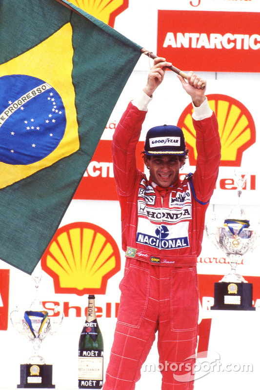 Podium: race winner Ayrton Senna, McLaren