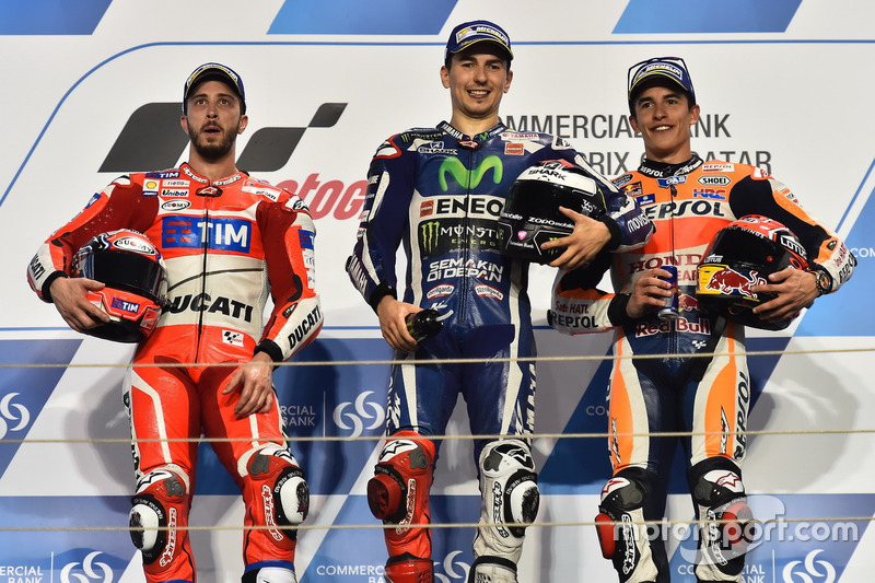 Podium: 1. Jorge Lorenzo, Movistar Yamaha MotoGP, Yamaha; 2. Andrea Dovizioso, Ducati Team, Ducati; 