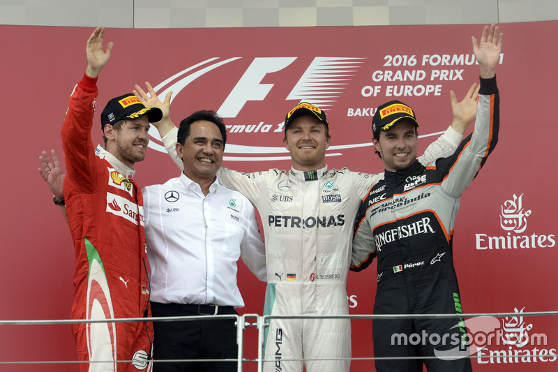 2016: 1. Nico Rosberg, 2. Sebastian Vettel, 3. Sergio Perez