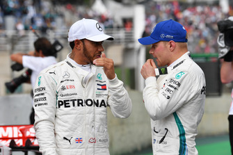 Lewis Hamilton, Mercedes AMG F1 and Valtteri Bottas, Mercedes AMG F1 in Parc Ferme