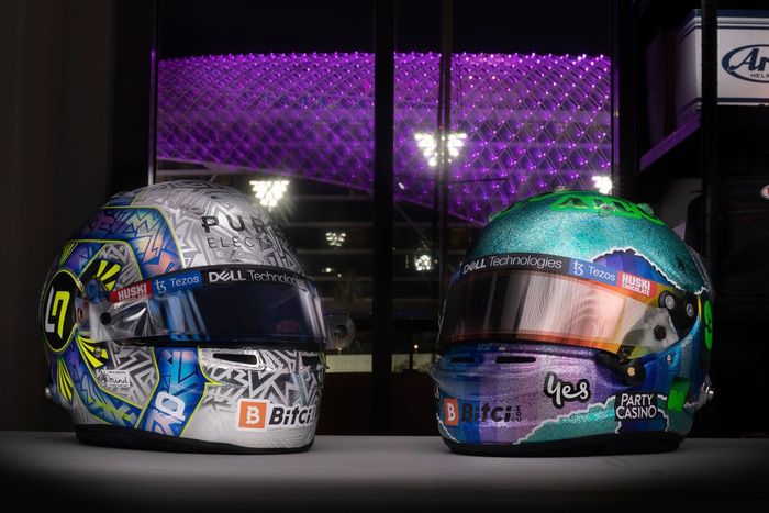 Cascos especiales de Lando Norris, McLaren y Daniel Ricciardo, McLaren