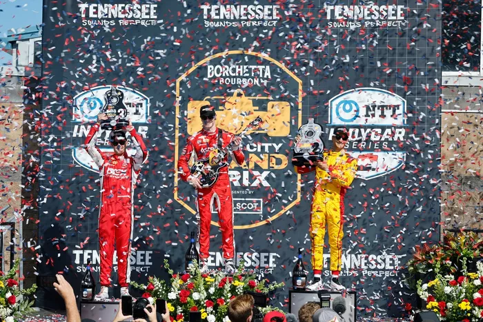 Scott McLaughlin, Team Penske, Josef Newgarden, Team Penske, Alex Palou, Chip Ganassi Racing