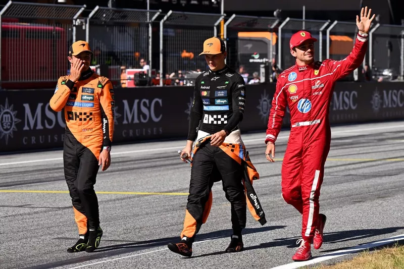 Charles Leclerc, Ferrari, Lando Norris, McLaren, Oscar Piastri