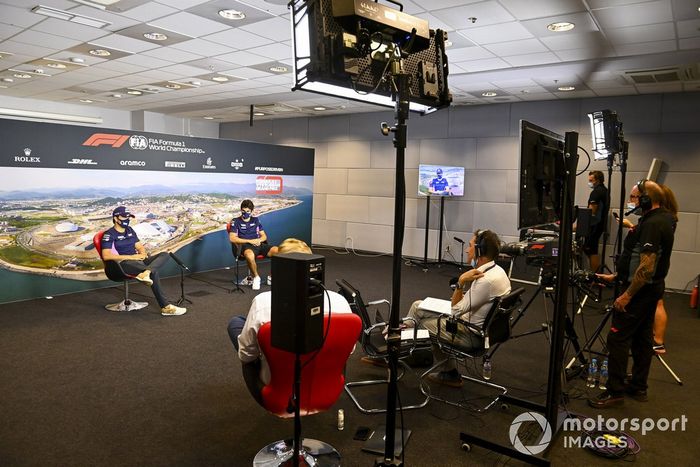 Sergio Pérez, Racing Point y Lance Stroll, Racing Point en la conferenci de prensa