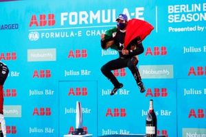 Antonio Felix da Costa, DS Techeetah, celebrates on the podium after winning the race
