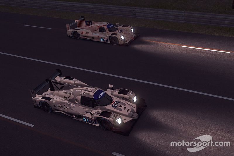 #16 Veloce Esports 2 Oreca 07 LMP2: Norman Nato, Stoffel Vandoorne, Eamonn Murphy, Tomek Poradzisz, #21 Axle Motorsport Oreca 07 LMP2: Alex Yoong, Alister Yoong, Muhammad Naquib, Mohammad Aleef