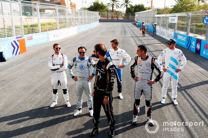 Jean-Eric Vergne, DS TECHEETAH, Felipe Massa, Venturi Formula E, Sébastien Buemi, Nissan e.Dams, Antonio Felix da Costa, BMW I Andretti Motorsports, Stoffel Vandoorne, HWA Racelab, posan para una foto en la parrilla