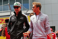 Nico Hulkenberg, Sahara Force India F1 and Nico Rosberg, Mercedes AMG F1 Team on the drivers parade