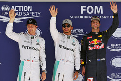 Polesitter Lewis Hamilton, Mercedes AMG F1; 2. Nico Rosberg, Mercedes AMG F1; 3. Daniel Ricciardo, R