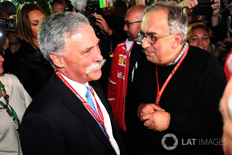 Chase Carey, Chief Executive Officer and Executive Chairman of the Formula One Group and Sergio Marchionne, CEO FIAT  at Ferrari 70th Anniversary