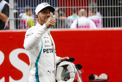 Lewis Hamilton, Mercedes AMG F1, celebrates taking pole position