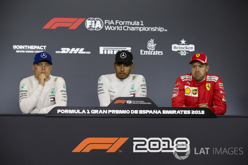 Valtteri Bottas, Mercedes-AMG F1, Lewis Hamilton, Mercedes-AMG F1 and Sebastian Vettel, Ferrari in the Press Conference
