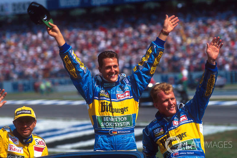 Michael Schumacher, Benetton, Johnny Herbert y Roberto Moreno, Forti