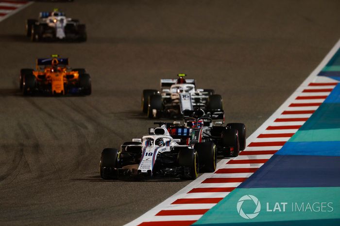 Lance Stroll, Williams FW41 Mercedes, Romain Grosjean, Haas F1 Team VF-18 Ferrari, Charles Leclerc, Sauber C37 Ferrari, Stoffel Vandoorne, McLaren MCL33 Renault, y Sergey Sirotkin, Williams FW41 Mercedes