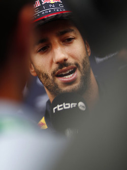 Daniel Ricciardo, Red Bull Racing, speaks to the media