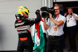 Sergio Pérez, Sahara Force India F1 fête sa troisième place dans le Parc Fermé