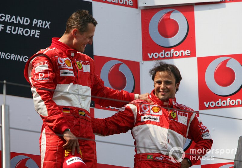 Podium : le vainqueur Michael Schumacher, Ferrari, et le troisième Felipe Massa, Ferrari