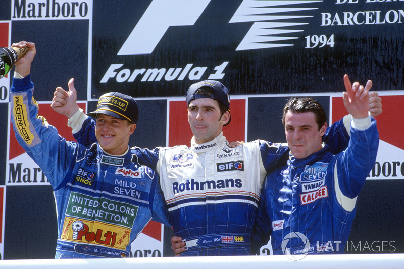 Podio: el ganador de la carrera  Damon Hill, Williams, el segundo clasificado Michael Schumacher, Benetton,  el tercer clasificado Mark Blundell, Tyrrell