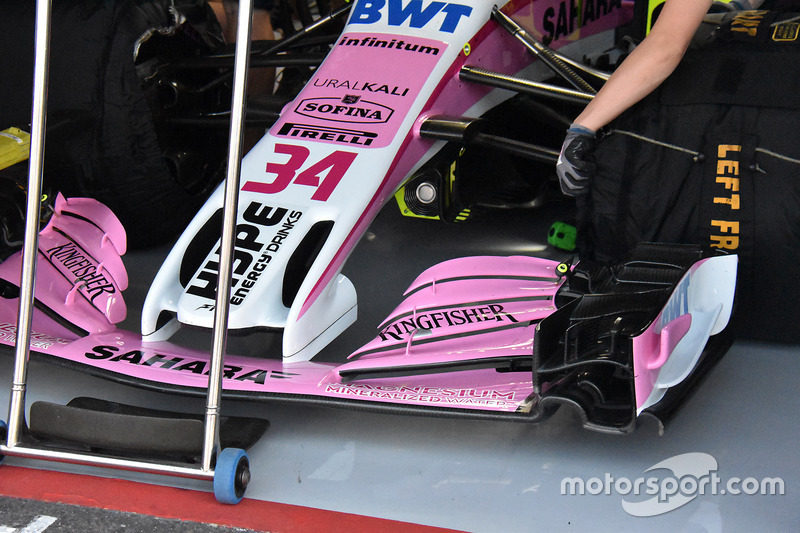 Detalle del alerón delantero del Force India VJM11