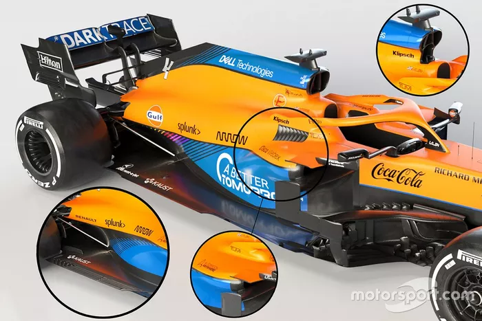 McLaren MCL35M sidepods y airbox 