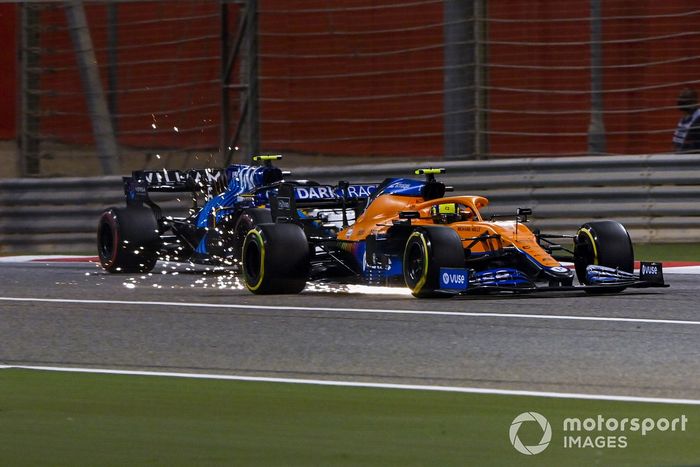 Lando Norris, McLaren MCL35M, Nicholas Latifi, Williams FW43B