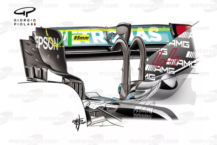 El alerón trasero del Mercedes AMG W12 de Lewis Hamilton, Brazilian GP