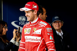 Sebastian Vettel, Ferrari celebrates in parc ferme