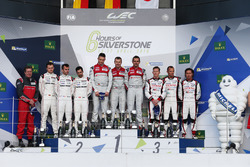 Podium: race winners Marcel Fässler, Andre Lotterer, Benoit Tréluyer, Audi Sport Team, second place,