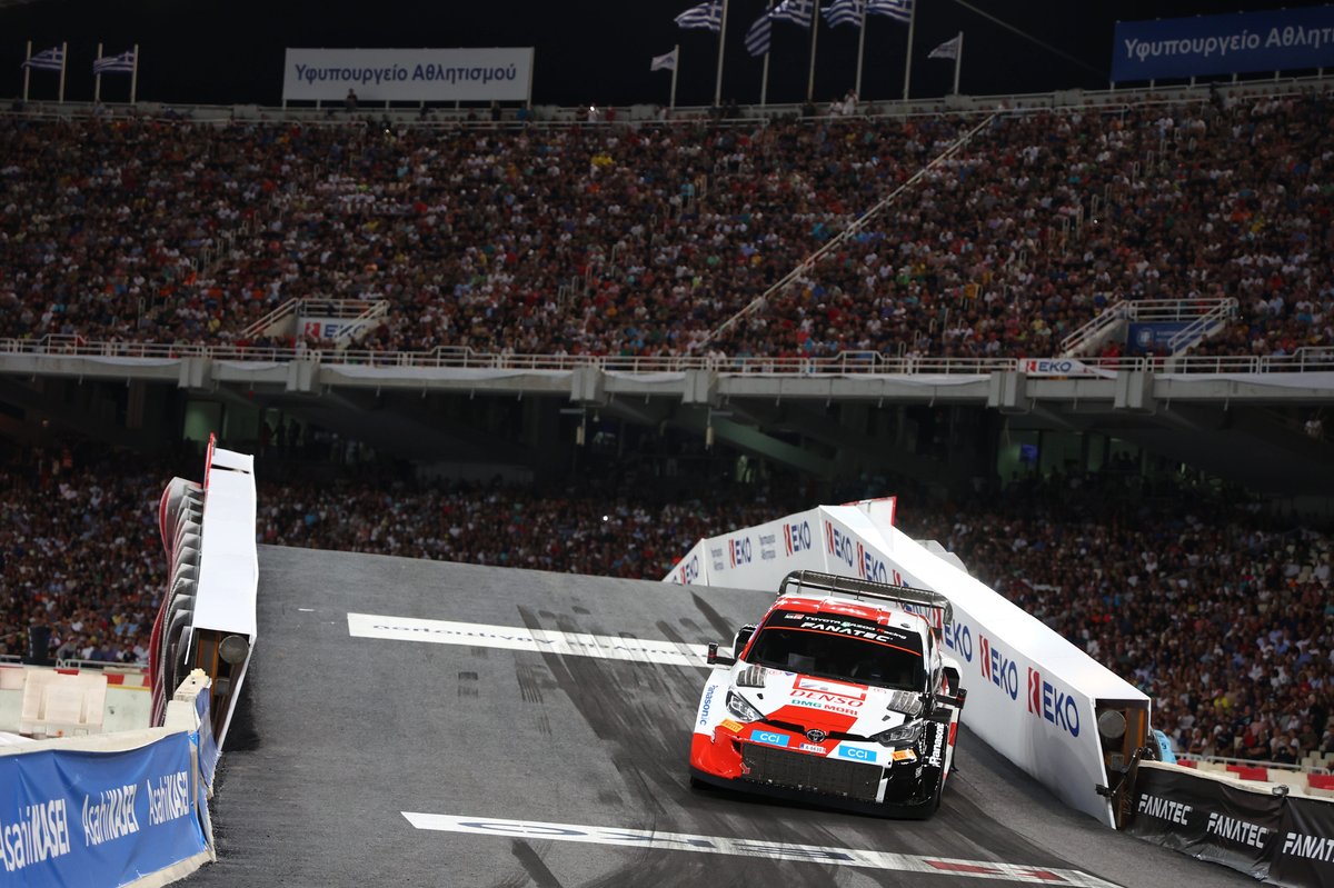 The Acropolis Rally commenced in the Olympic stadium in front of 64,500 fans