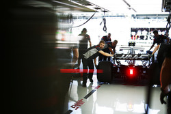 Kevin Magnussen, Haas F1 Team VF-17, is returned to the garage