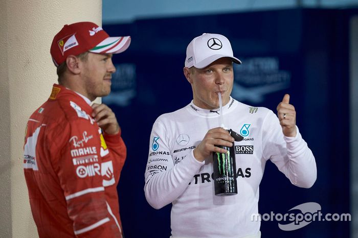Polesitter: Valtteri Bottas, Mercedes AMG y tercer lugar Sebastian Vettel, Ferrari