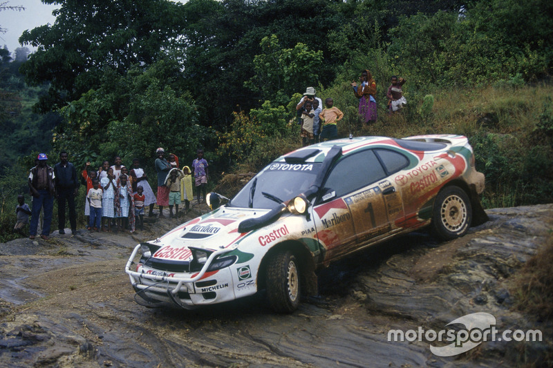 Juha Kankkunen, Juha Piironen, Toyota Celica Turbo 4WD, en el Rally Safari Kenia 1993