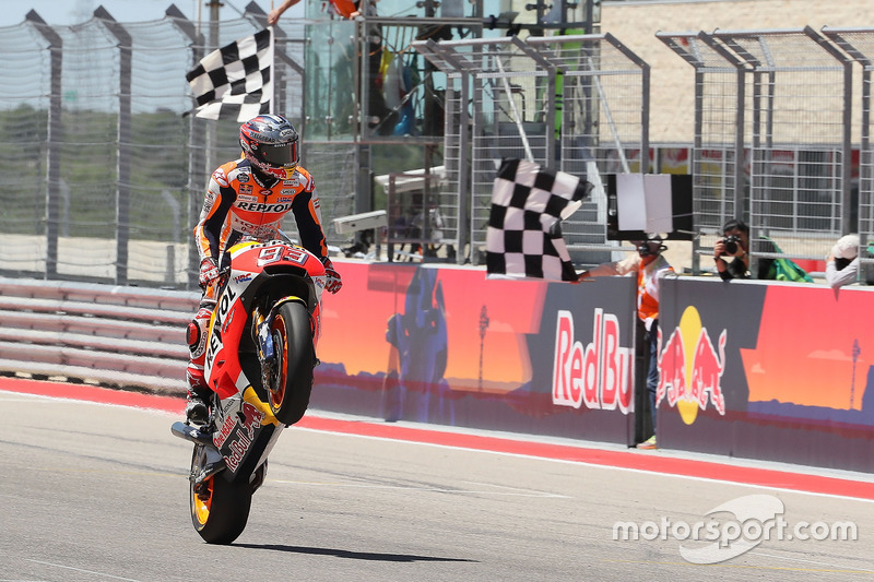 Marc Marquez, Repsol Honda Team, takes the checkered flag