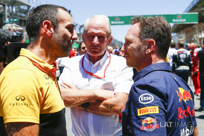 Cyril Abiteboul, directeur général Renault Sport F1 Team, Helmut Marko, Consultant, Red Bull Racing, Christian Horner, Team Principal, Red Bull Racing