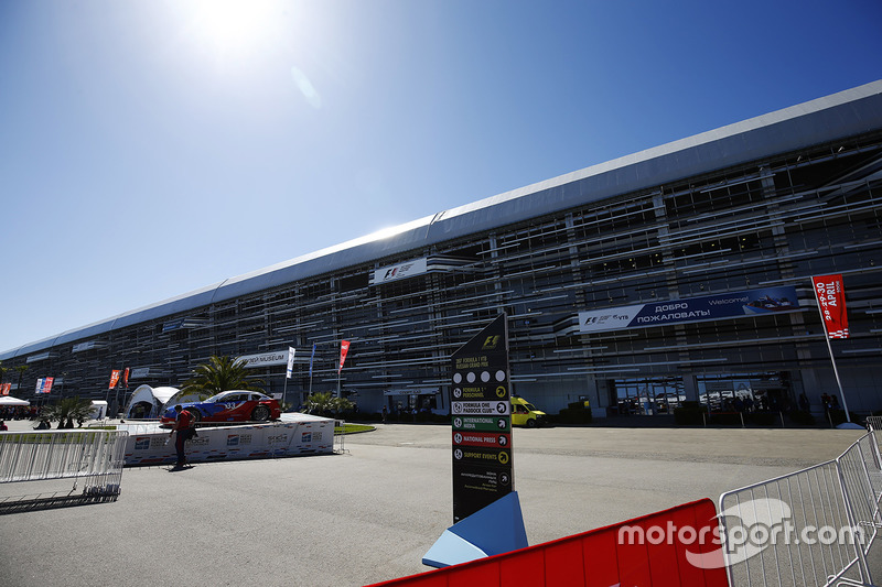 A scenic view of the entrance to the Sochi Autodrom