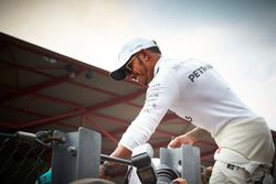 Race winner Lewis Hamilton, Mercedes AMG F1, celebrates victory with the fans