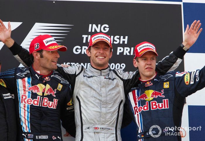 Podio del GP de Turquía 2009: 1. Jenson Button, Brawn GP, 2. Mark Webber, Red Bull Racing, 3. Sebastian Vettel, Red Bull Racing