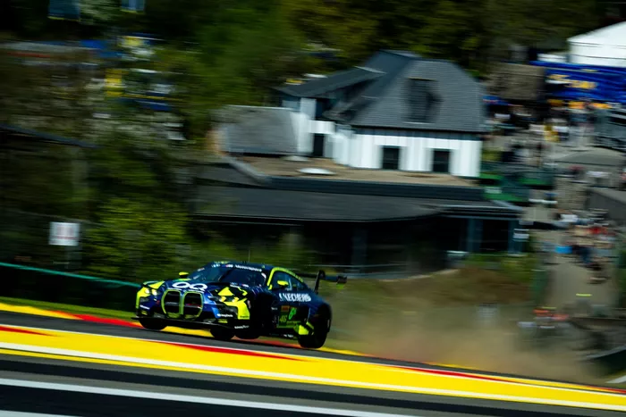 #46 Team WRT BMW M4 LMGT3: Ahmad Al Harthy, Valentino Rossi, Kelvin Van Der Linde crash