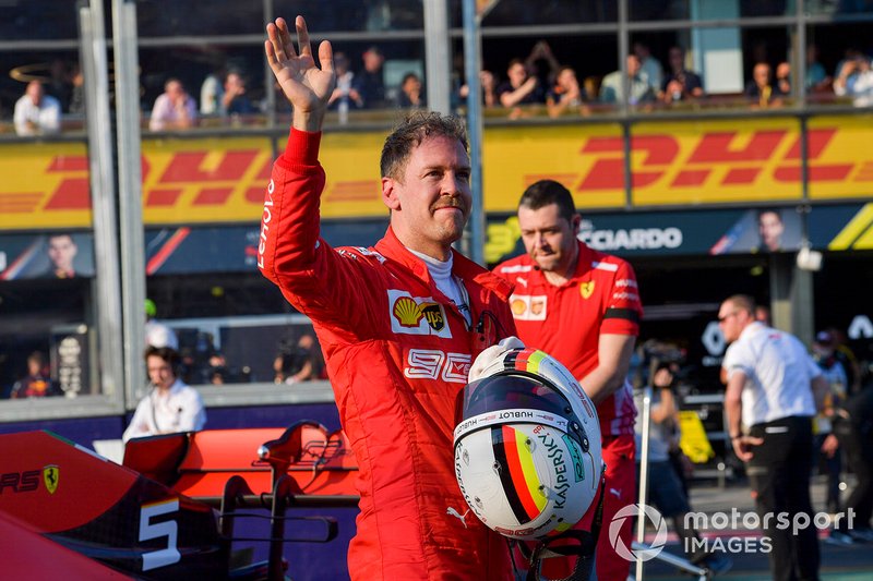 Sebastian Vettel, Ferrari celebrates in Parc Ferme