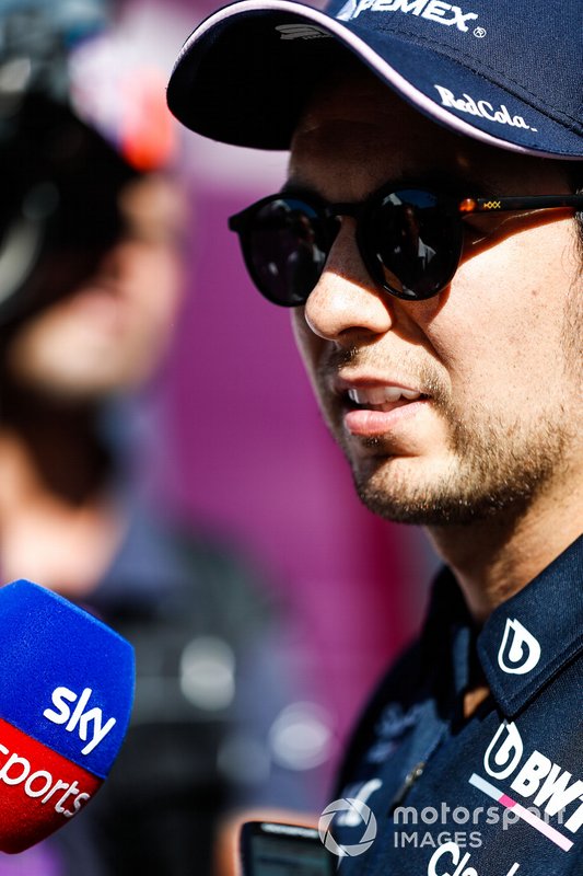 Sergio Perez, Racing Point talks to the press