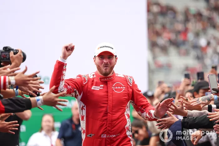 Race winner Oliver Rowland , Nissan Formula E Team celebrates in parc ferme