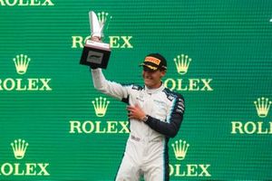 George Russell, Williams, 2nd position, lifts the trophy