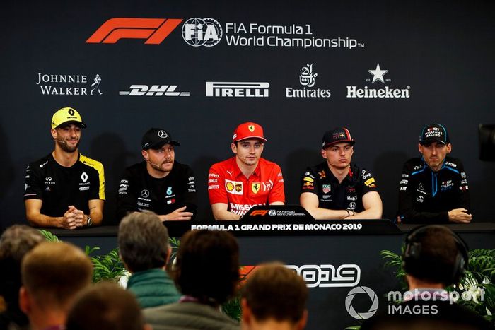 Daniel Ricciardo, Renault F1 Team, Valtteri Bottas, Mercedes AMG F1, Charles Leclerc, Ferrari, Max Verstappen, Red Bull Racing e Robert Kubica, Williams Racing alla conferenza stampa